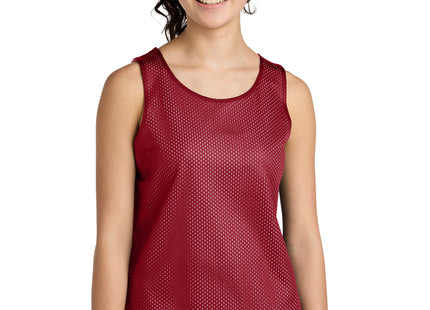 SportTek Youth PosiCharge Reversible Mesh Tank YST5000 Deep Red White