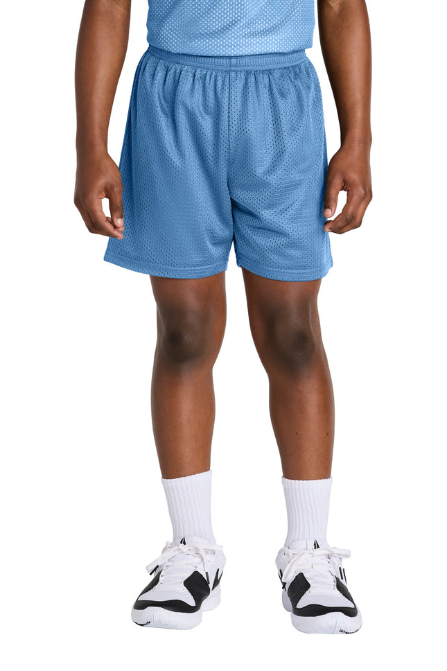 SportTek Youth PosiCharge Mesh 5" Short YST5100 Carolina Blue