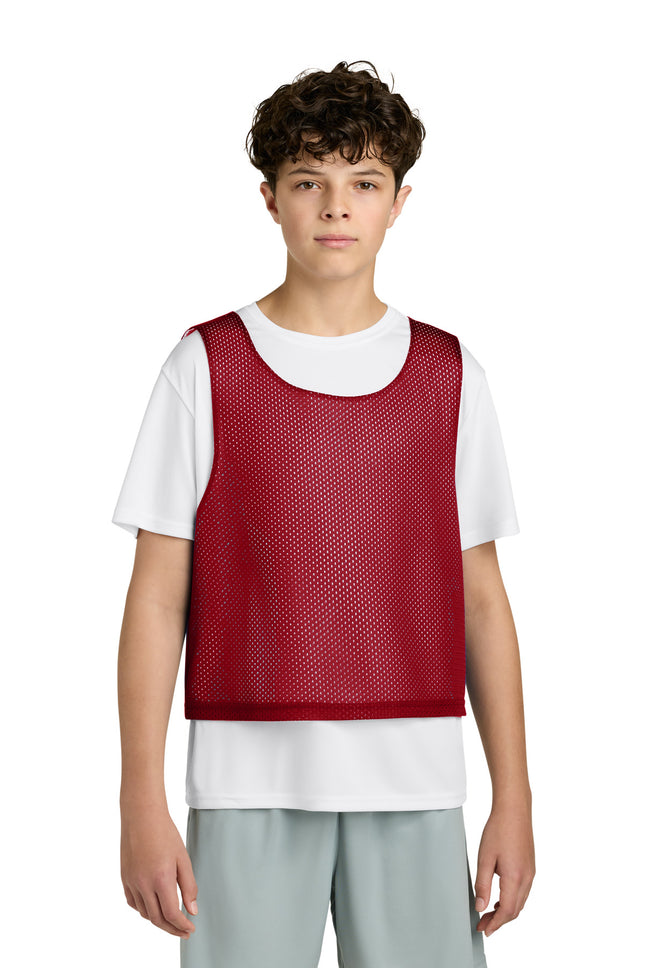 SportTek Youth Lacrosse Reversible Pinnie YST512 Deep Red White