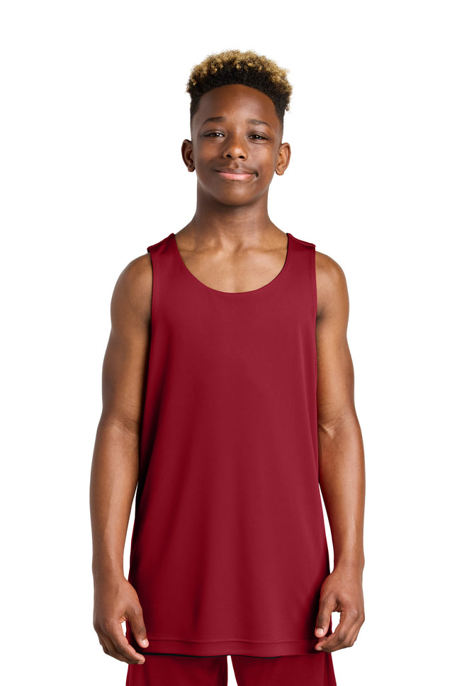 SportTek Youth PosiCharge Competitor Rev Tank YST551 Deep Red Black