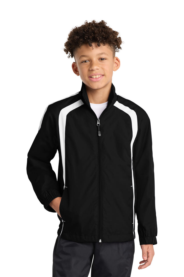 SportTek Youth Colorblock Raglan Jacket YST60 Black White