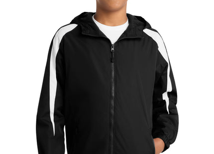 SportTek Youth FleeceLined Colorblock Jacket YST81 Black White