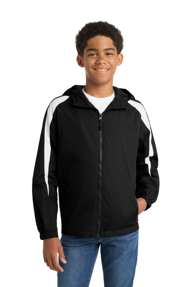 SportTek Youth FleeceLined Colorblock Jacket YST81 Black White