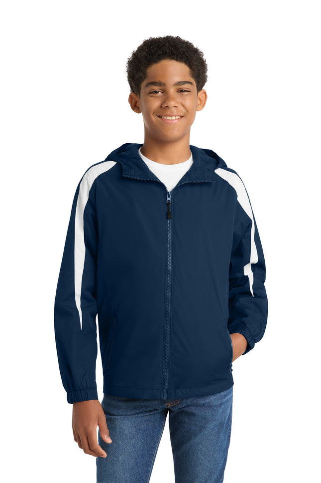 SportTek Youth FleeceLined Colorblock Jacket YST81 True Navy White