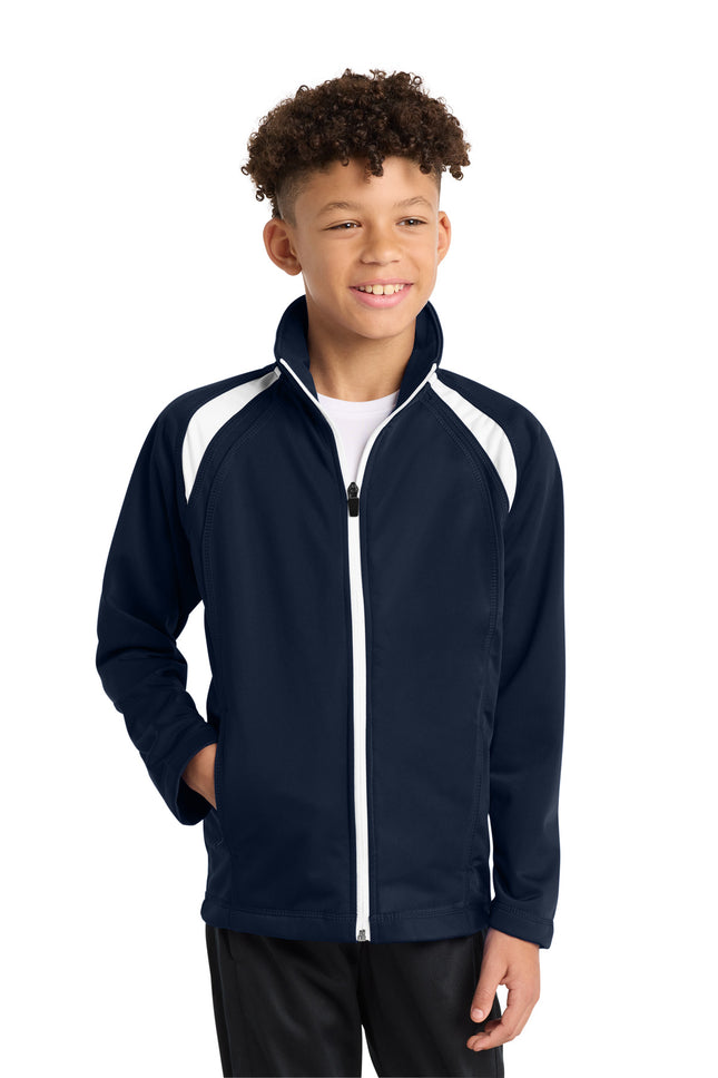 SportTek Youth Tricot Track Jacket YST90 True Navy White