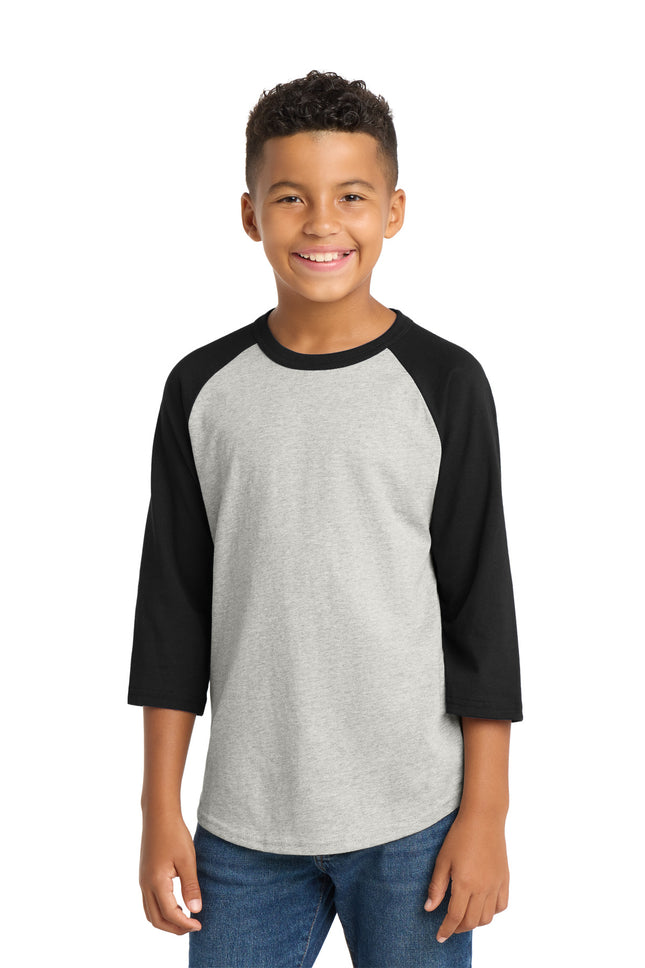 SportTek Youth Colorblock Raglan Jersey YT200 Heather Grey Black