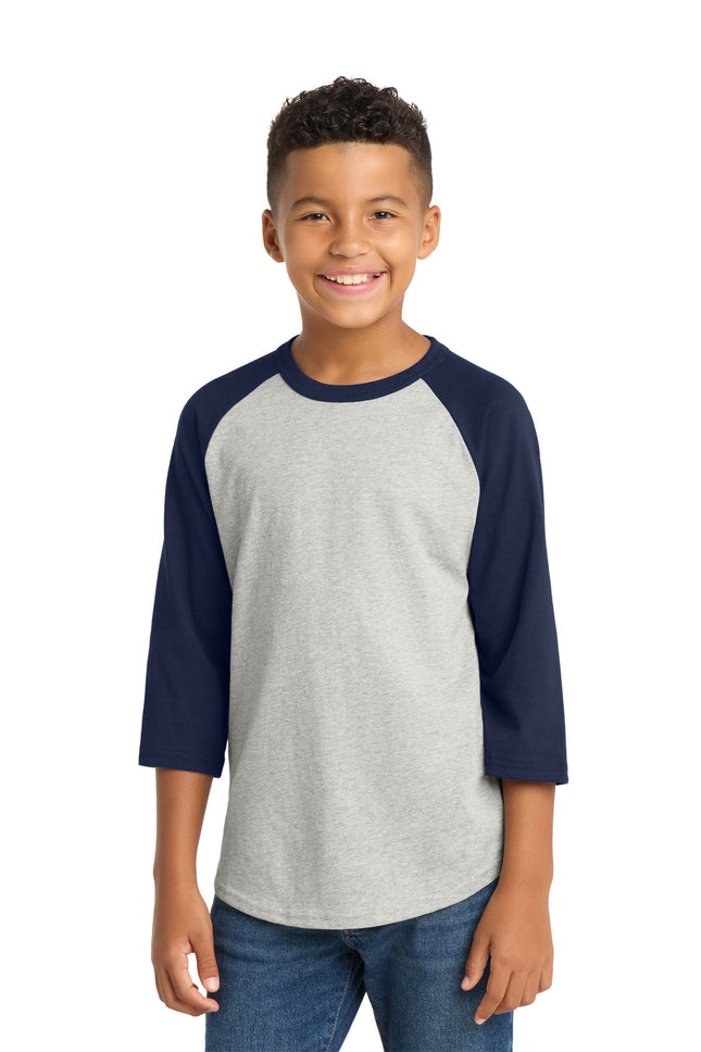 SportTek Youth Colorblock Raglan Jersey YT200 Heather Grey Navy