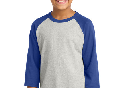 SportTek Youth Colorblock Raglan Jersey YT200 Heather Grey Royal