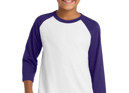 SportTek Youth Colorblock Raglan Jersey YT200 White Purple