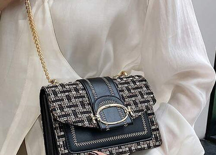 Women’s Mini Plaid Tweed Crossbody Bag with Chain Strap