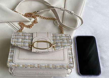 Women’s Mini Plaid Tweed Crossbody Bag with Chain Strap