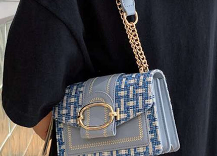 Women’s Mini Plaid Tweed Crossbody Bag with Chain Strap