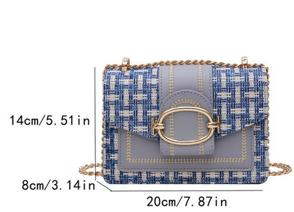 Women’s Mini Plaid Tweed Crossbody Bag with Chain Strap