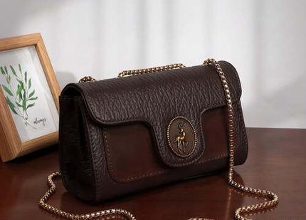 Women’s Vintage Textured PU Box Crossbody Bag with Chain Strap