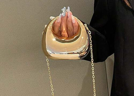 Women’s Metallic Gold Acrylic Crescent Moon Mini Evening Bag with Chain Strap