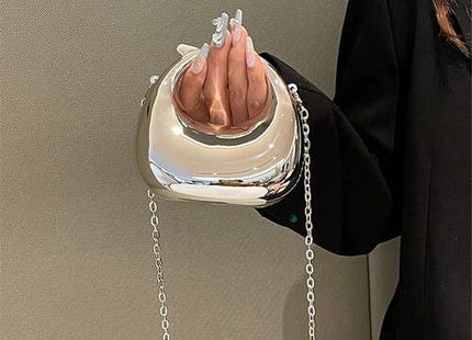 Women’s Metallic Gold Acrylic Crescent Moon Mini Evening Bag with Chain Strap