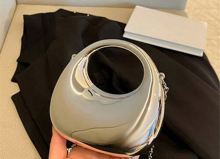Women’s Metallic Gold Acrylic Crescent Moon Mini Evening Bag with Chain Strap