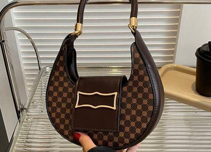 Women’s Vintage Floral Print Mini  Chocolate Brown PU Hobo Handbag