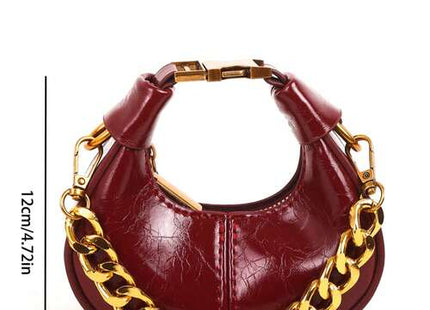 Women’s Wine Red Crescent Crossbody Bag with Metal Chain Strap