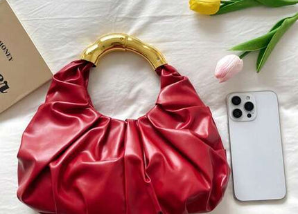 Women’s Pleated Large-Capacity Cloud Handbag with Metal Hardware