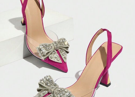Women’s Rhinestone Bow Pointed-Toe Kitten Heel Pumps