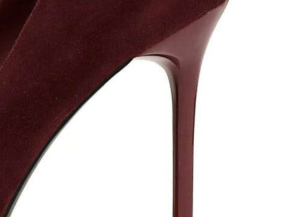 Women’s Burgundy Pointed-Toe Stiletto Pumps with Gold Cap Toe