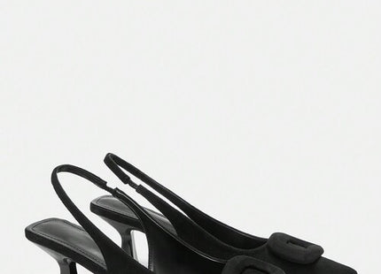 Women’s Pointed-Toe Slingback Kitten Heel Pumps with Square Buckle