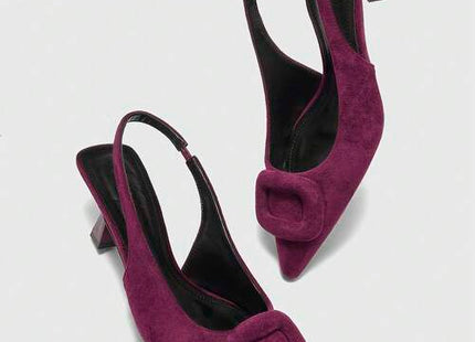 Women’s Pointed-Toe Slingback Kitten Heel Pumps with Square Buckle