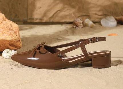 Women’s Brown Bow-Detail Pointed-Toe Slingback Block Heel Pumps
