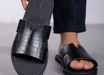 Men’s Crocodile-Effect H-Strap Flat Slide Sandals