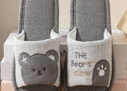 Unisex Bear Embroidered Open-Toe Indoor Slide Slippers