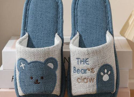 Unisex Bear Embroidered Open-Toe Indoor Slide Slippers