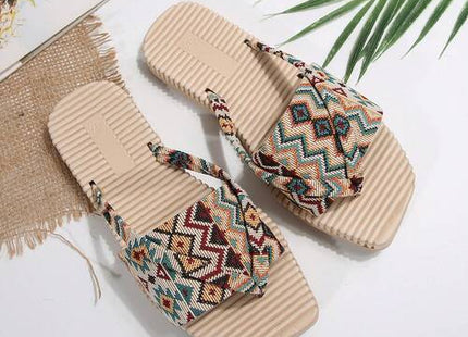 Women’s Boho Geometric Print Square-Toe Slide Sandals
