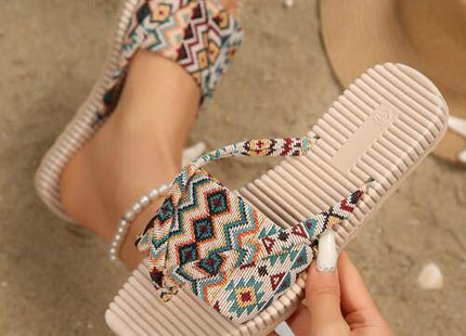 Women’s Boho Geometric Print Square-Toe Slide Sandals