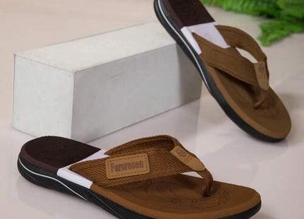 Men’s Brown Textured Thong Flip-Flops with Cushioned Footbed