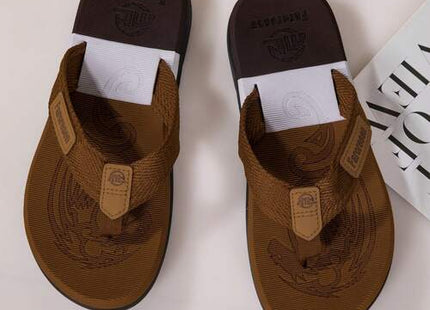 Men’s Brown Textured Thong Flip-Flops with Cushioned Footbed