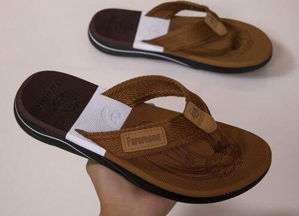 Men’s Brown Textured Thong Flip-Flops with Cushioned Footbed