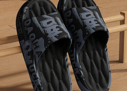 Men’s Black Graphic Print Cushioned Slide Sandals