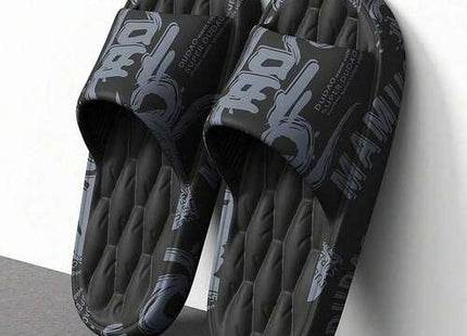 Men’s Black Graphic Print Cushioned Slide Sandals