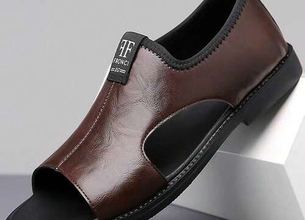 Men’s Leather-Effect Cutout Open-Toe Slip-On Sandals