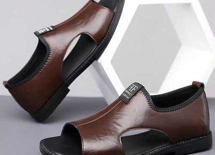 Men’s Leather-Effect Cutout Open-Toe Slip-On Sandals