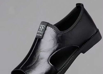 Men’s Leather-Effect Cutout Open-Toe Slip-On Sandals