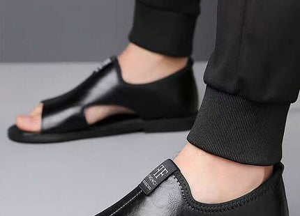Men’s Leather-Effect Cutout Open-Toe Slip-On Sandals