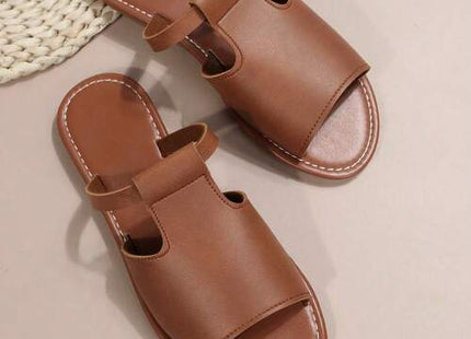 Women’s Cutout T-Strap Open-Toe Flat Slide Sandals