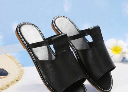 Women’s Cutout T-Strap Open-Toe Flat Slide Sandals