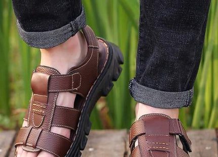 Men’s Brown Adjustable Strap Outdoor Sandals with Rugged Sole