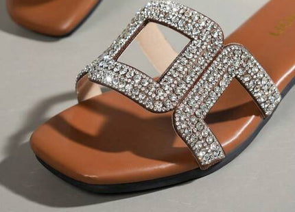 Women’s Rhinestone Buckle Square-Toe Low Heel Mule Sandals