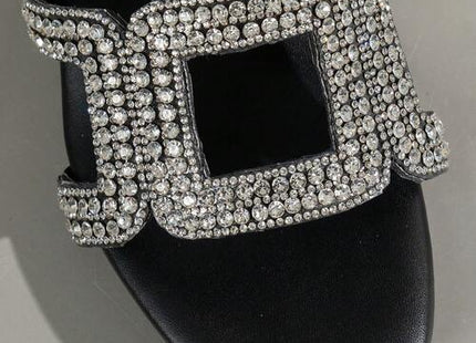 Women’s Rhinestone Buckle Square-Toe Low Heel Mule Sandals