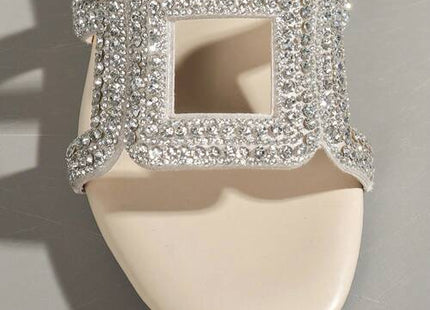 Women’s Rhinestone Buckle Square-Toe Low Heel Mule Sandals
