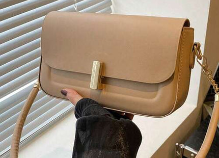 Women’s Minimalist Coffee Brown Flap Shoulder Bag with Chain Strap